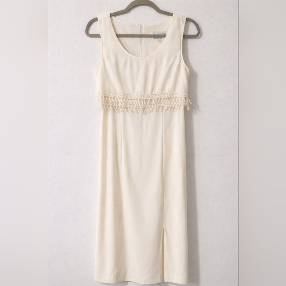 Vintage 90s Jay Jacobs Ivory Corset Back Midi Dress Made USA - Picture 3 of 7